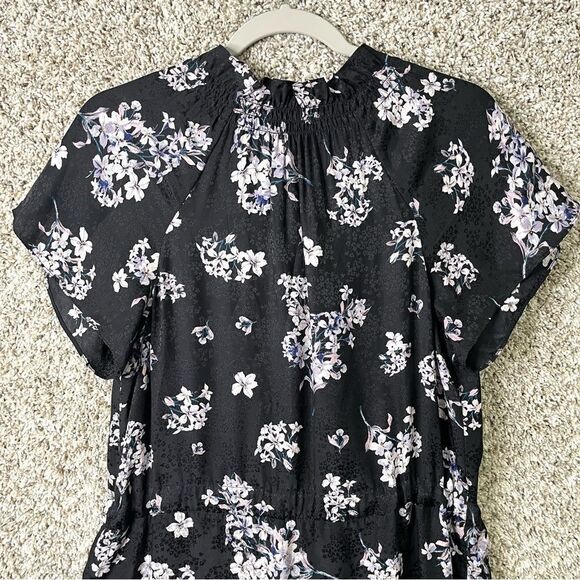 Rebecca Taylor Dress Womens 0 Black & Purple Floral Print 100% Silk Short Sleeve - Picture 5 of 7